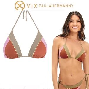 ViX Swimwear Women's Solid Block Triangle Bikini Top Multicolor sz S